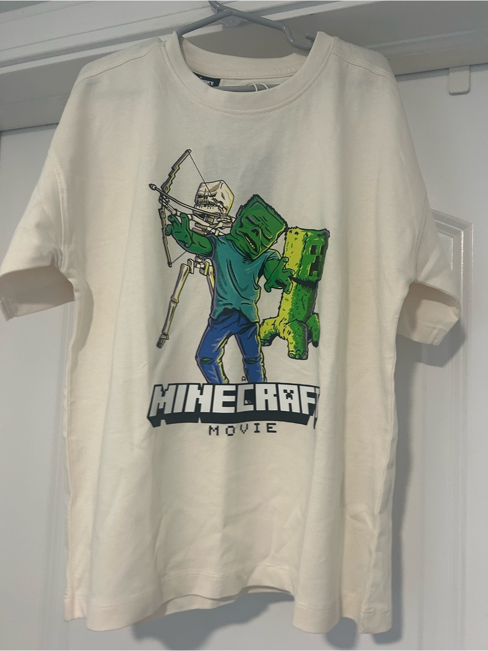 Zara Cream Minecraft Movie Graphic Tee with Green Characters